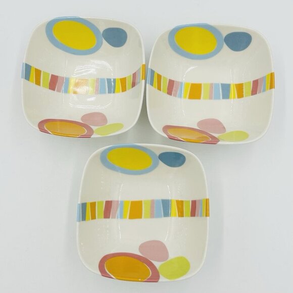 222 Fifth Orbit Bright Square 6" Cereal Bowls Fine China Set of 3 - Picture 1 of 14